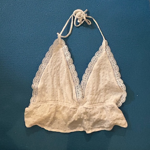 White shimmer linen tie back halter neck top size m - Picture 2 of 6